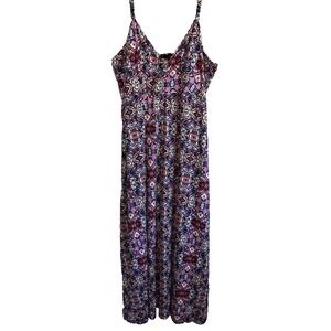 Ellos Boho Maxi Dress Women‎ Size 1X 22/24 Purple Pink Strappy Abstract Paisley